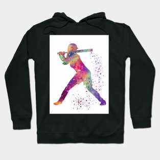 Baseball Batter Girl Colorful Watercolor Silhouette Hoodie